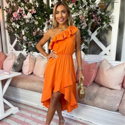 рокля,дамски,поли,и,рокли,ax,paris,one,shoulder,frill,detail,dipped,hem,dress,blood,orange