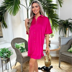 рокля,дамски,поли,и,рокли,ax,paris,frill,detail,gold,button,front,shirt,dress,hot,pink