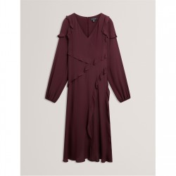 Рокля Ted Baker Ted LS Midi Dress Ld54 - Oxblood рокля,дамски,поли,и,рокли,ted,baker,ted,ls,midi,dress,ld54,oxblood