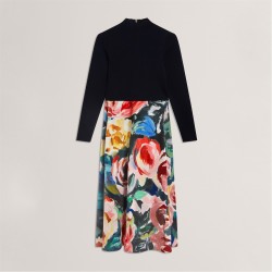 Рокля Ted Baker Ted Print midi dress Ld54 - Navy рокля,дамски,поли,и,рокли,ted,baker,ted,print,midi,dress,ld54,navy