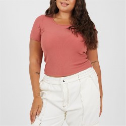тениска,дамски,горнища,размер+,дамски,облекла,размер,brave,soul,plus,size,basic,ribbed,short,sleeve,t,shirt,clay