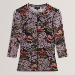 Ted Baker Ted Mesh Print Top Ld63 - Black дамски,тениски,дамски,топове,дамски,горнища,размер+,дамски,облекла,размер,ted,baker,ted,mesh,print,top,ld63,black