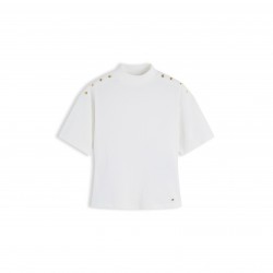 Тениска Tommy Hilfiger Tommy Gld Btn HN Tee Ld64 - Ecru тениска,дамски,топове,tommy,hilfiger,tommy,gld,btn,hn,tee,ld64,ecru