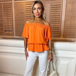 дамски,топове,ax,paris,ruffle,hem,bardot,top,orange