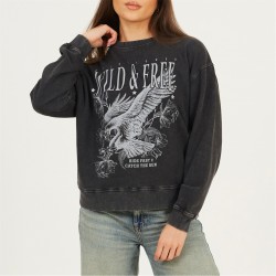 Дамска блуза Brave Soul Womens Crew Neck Graphic Sweatshirt - Black Acid Wash дамска,блуза,промоция,на,зимни,облекла,дамски,блузи,дамски,облекла,размер,brave,soul,womens,crew,neck,graphic,sweatshirt,black,acid,wash