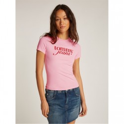 тениска,дамски,топове,tommy,jeans,tjw,slim,essential,logo,tee,ext,pink,sugar