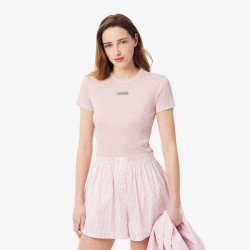 Дамска тениска Lacoste Womens Slim Fit Short Sleeve T-Shirt - Nidus Pink дамска,тениска,дамски,топове,lacoste,women,s,slim,fit,short,sleeve,t,shirt,nidus,pink