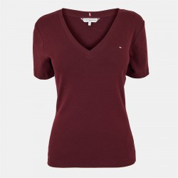 тениска,дамски,топове,tommy,hilfiger,v,neck,striped,t,shirt,deep,burgundy