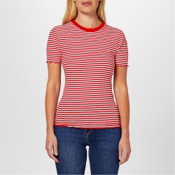 тениска,дамски,топове,tommy,hilfiger,women's,striped,slim,fit,t,shirt,stp,fierce,red