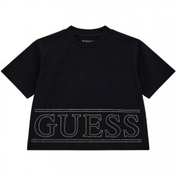 юношеска,тениска,детски,облекла,guess,short,sleeve,crop,t,shirt,juniors,black,a996,jblk