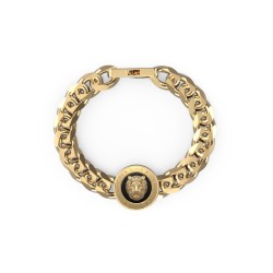 Guess 21mm Lion Coin & Black Bracelet - Gold guess,21mm,lion,coin,black,bracelet,gold
