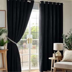 Alan Symonds Chenille Blackout Ring Top Eyelet Curtains - Black alan,symonds,chenille,blackout,ring,top,eyelet,curtains,black