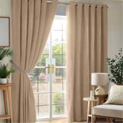 Alan Symonds Chenille Blackout Ring Top Eyelet Curtains - Beige alan,symonds,chenille,blackout,ring,top,eyelet,curtains,beige