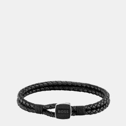 Boss Mens Seal Braided 3mm Leather Bracelet - Black boss,men,s,seal,braided,3mm,leather,bracelet,black