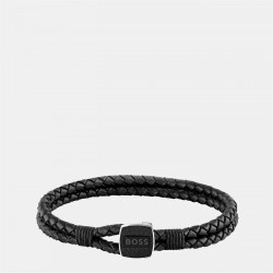 Boss Men's Seal Braided 3mm Leather Bracelet - Black бижутерия,boss,men's,seal,braided,3mm,leather,bracelet,black