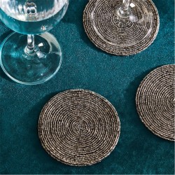 Biba Biba Beaded Coasters Set of 4 - Black/Silver домашни,потреби,biba,biba,beaded,coasters,set,of,4,black,silver