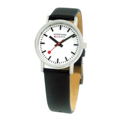 Часовник Mondaine SBB Classic woman watch - Black (White / Black Leather / Brushed) часовник,часовници,mondaine,sbb,classic,woman,watch,black,(white,black,leather,brushed)