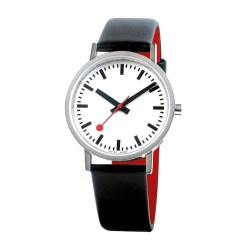Часовник Mondaine Classic Pure woman watch - Black (White / Black Leather / Red Lining) часовник,часовници,mondaine,classic,pure,woman,watch,black,(white,black,leather,red,lining)