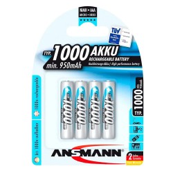 батерии,ansmann,1x4,nimh,1000,micro,950mah,aaa,rechargeable,battery,silver