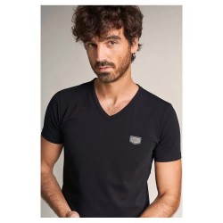 тениска,мъжки,тениски,salsa,jeans,metal,badge,short,sleeve,v,neck,t,shirt,black