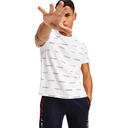 тениска,мъжки,пижами,tommy,jeans,crew,print,short,sleeve,pyjama,t,shirt,white