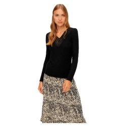 тениска,дамски,тениски,pieces,siri,long,sleeve,v,neck,t,shirt,black,(black)