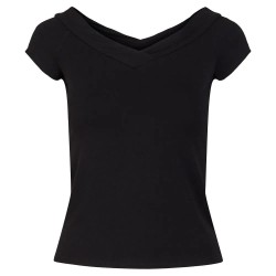 тениска,дамски,тениски,pieces,maliva,off,shoulder,short,sleeve,v,neck,t,shirt,black,(black)