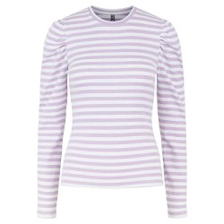 тениска,дамски,тениски,pieces,anna,long,sleeve,t,shirt,white,purple,(bright,white,stripes,orchid,bloom)