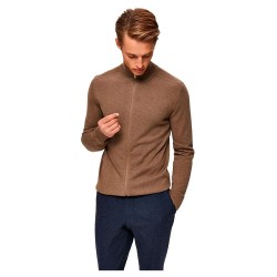блуза,мъжки,пуловери,selected,berg,full,zip,sweater,teak,detail,melange,(brown)