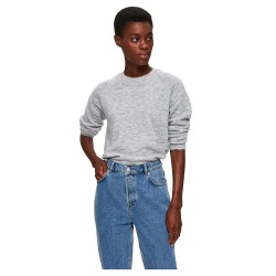 блуза,дамски,пуловери,дамски,плетени,дрехи,selected,lulu,sweater,light,grey,melange,(grey)