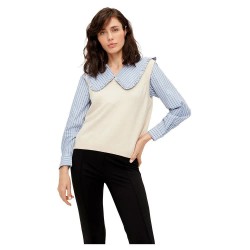 блуза,дамски,пуловери,дамски,плетени,дрехи,object,thess,knit,rib,v,neck,sweater,sandshell,detail,melange,(beige)