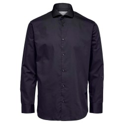 футболна,фланелка,мъжки,ризи,selected,ethan,cut,away,slim,long,sleeve,shirt,blue,(black)