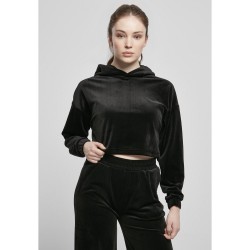 блуза,дамски,блузи,urban,classics,hooded,sweatshirt,cropped,velvet,oversized,black
