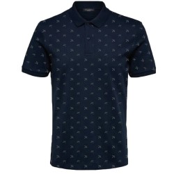 шапка,мъжки,блузи,с,яка,selected,paris,short,sleeve,polo,sky,captain,mini,aop,cornstalk,(blue)