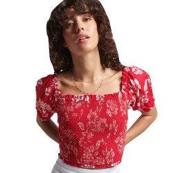 къса,блуза,дамски,топове,superdry,vintage,smocked,crop,short,sleeve,top,red,(floral,red)