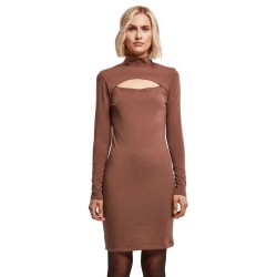 рокля,дамски,поли,и,рокли,urban,classics,stretch,cut,out,long,sleeve,short,dress,brown,(bark)