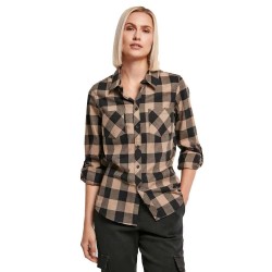 карирана,риза,дамски,блузи,дамски,ризи,urban,classics,turnup,checked,long,sleeve,shirt,beige,black,(black,soft,taupe)