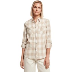 карирана,риза,дамски,блузи,дамски,ризи,urban,classics,turnup,checked,long,sleeve,shirt,white,sand,light,taupe,(white)