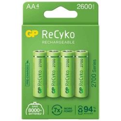 батерии,gp,batteries,recyko,lr06,2600mah,aaa,rechargeable,battery,4,units,green,(green)