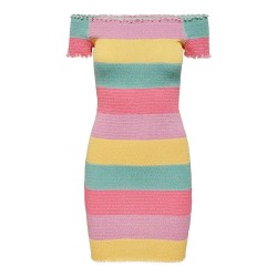 рокля,дамски,поли,и,рокли,only,elila,off,shoulder,smock,short,sleeve,dress,multicolor,(orchid,bouquet,stripes,sachet,pink,pastel,turquoise)