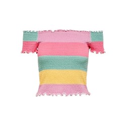 фланелка,с,къс,ръкав,дамски,топове,only,elila,off,shoulder,smock,short,sleeve,top,multicolor,(orchid,bouquet,stripes,sachket,pink,pastel,turquoise)