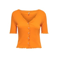 тениска,дамски,тениски,only,laila,button,short,sleeve,t,shirt,orange,(flame,orange)