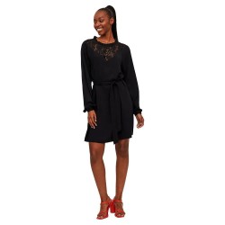 рокля,дамски,поли,и,рокли,vila,suvita,lace,long,sleeve,short,dress,black,(black)