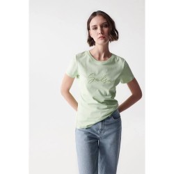 тениска,дамски,тениски,salsa,jeans,logo,embroidery,short,sleeve,t,shirt,green,(light,green)