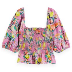 дамски,блузи,дамски,ризи,scotch,&,soda,smocked,puff,short,sleeve,blouse,pink