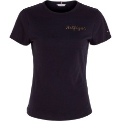 тениска,дамски,тениски,tommy,hilfiger,slim,gold,short,sleeve,crew,neck,t,shirt,blue