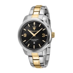часовник,часовници,maserati,successo,44,mm,3h,black,dial,br,ss+yg,watch,golden