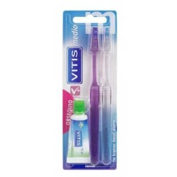 хигиена,аксесоари,vitis,set,medium,anticaries,toothbrushs,15ml,2,units,clear