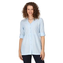 Риза с къс ръкав Regatta Nemora short sleeve shirt - Blue (PwdBluTicStr) риза,с,къс,ръкав,дамски,ризи,мъжки,ризи,regatta,nemora,short,sleeve,shirt,blue,(pwdbluticstr)