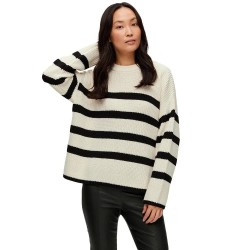 блуза,дамски,пуловери,дамски,плетени,дрехи,selected,bloomie,sweater,snow,white,stripes,black,(beige)
